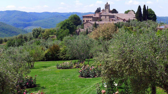 Vue sur les collines du Chianti depuis Villa le Barone